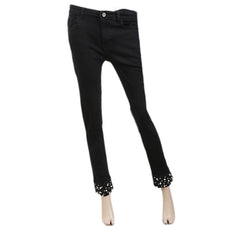 Women's Denim Pant Reverse Pearls Bottom - Black, Women, Pants & Tights, Chase Value, Chase Value