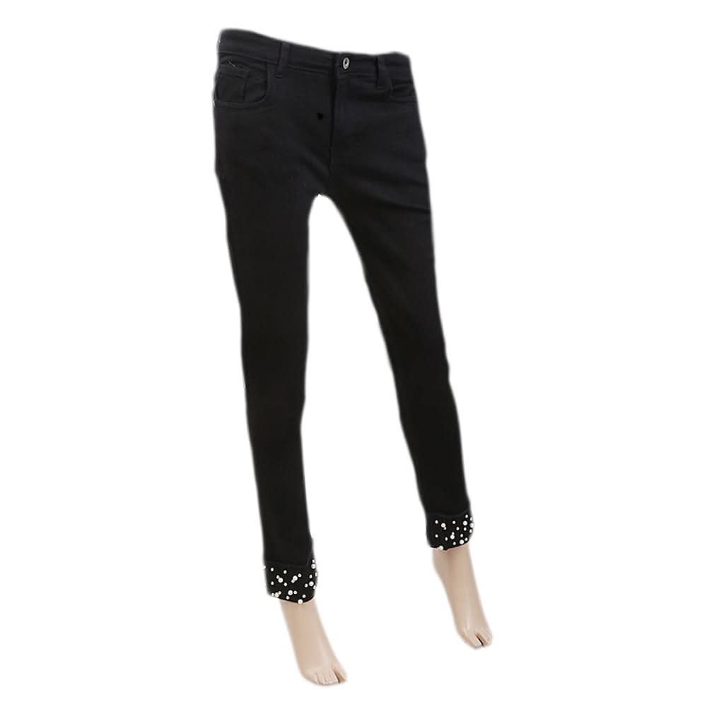 Women's Denim Pant Reverse Pearls Bottom - Black, Women, Pants & Tights, Chase Value, Chase Value