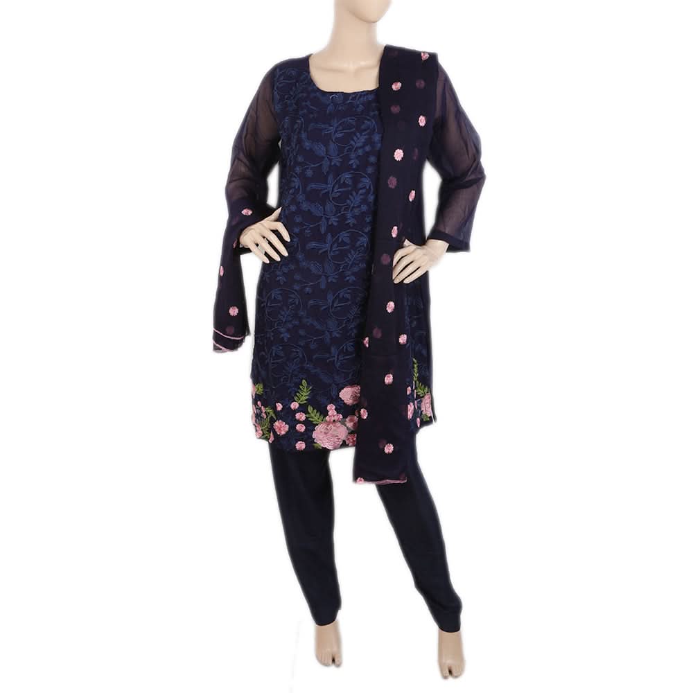 Women's Fancy Embroidered Chiffon 3 Pcs Suit - Navy Blue, Women, Shalwar Suits, Chase Value, Chase Value