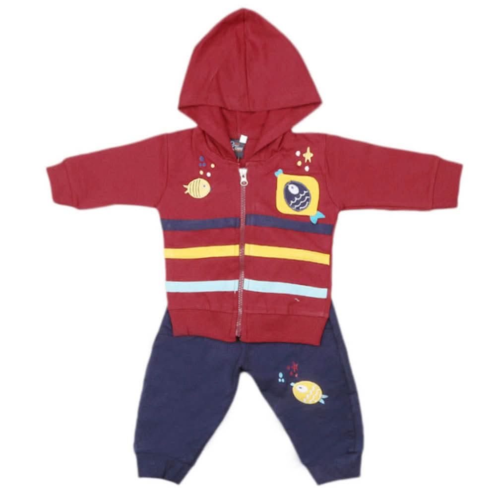 Newborn Boys Full Sleeves 3 Pcs Suit - Maroon, Kids, NB Boys Sets And Suits, Chase Value, Chase Value