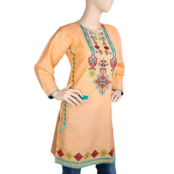 Women's Embroidered Kurti - Peach, Women, Ready Kurtis, Chase Value, Chase Value