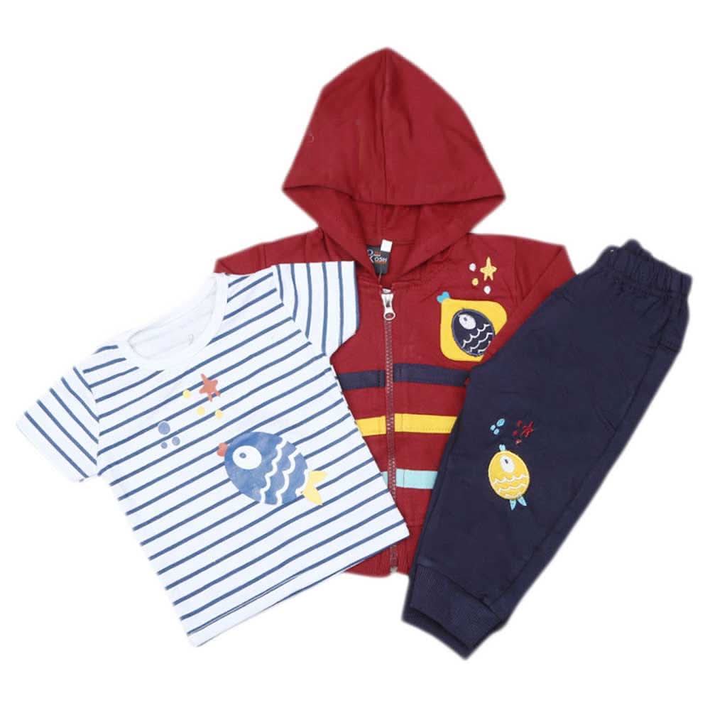 Newborn Boys Full Sleeves 3 Pcs Suit - Maroon, Kids, NB Boys Sets And Suits, Chase Value, Chase Value