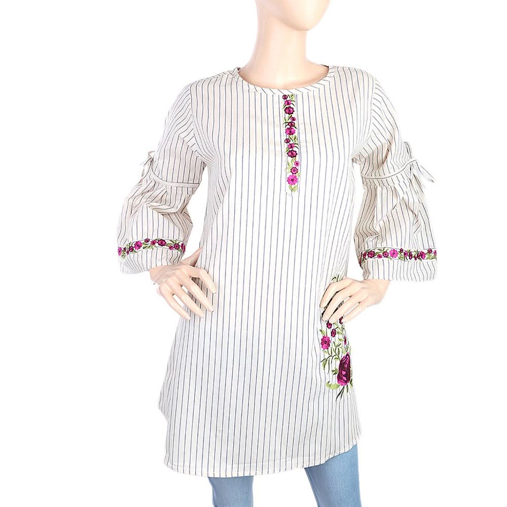 Women's Strip Cotton Kurti - Cream, Women, Ready Kurtis, Chase Value, Chase Value