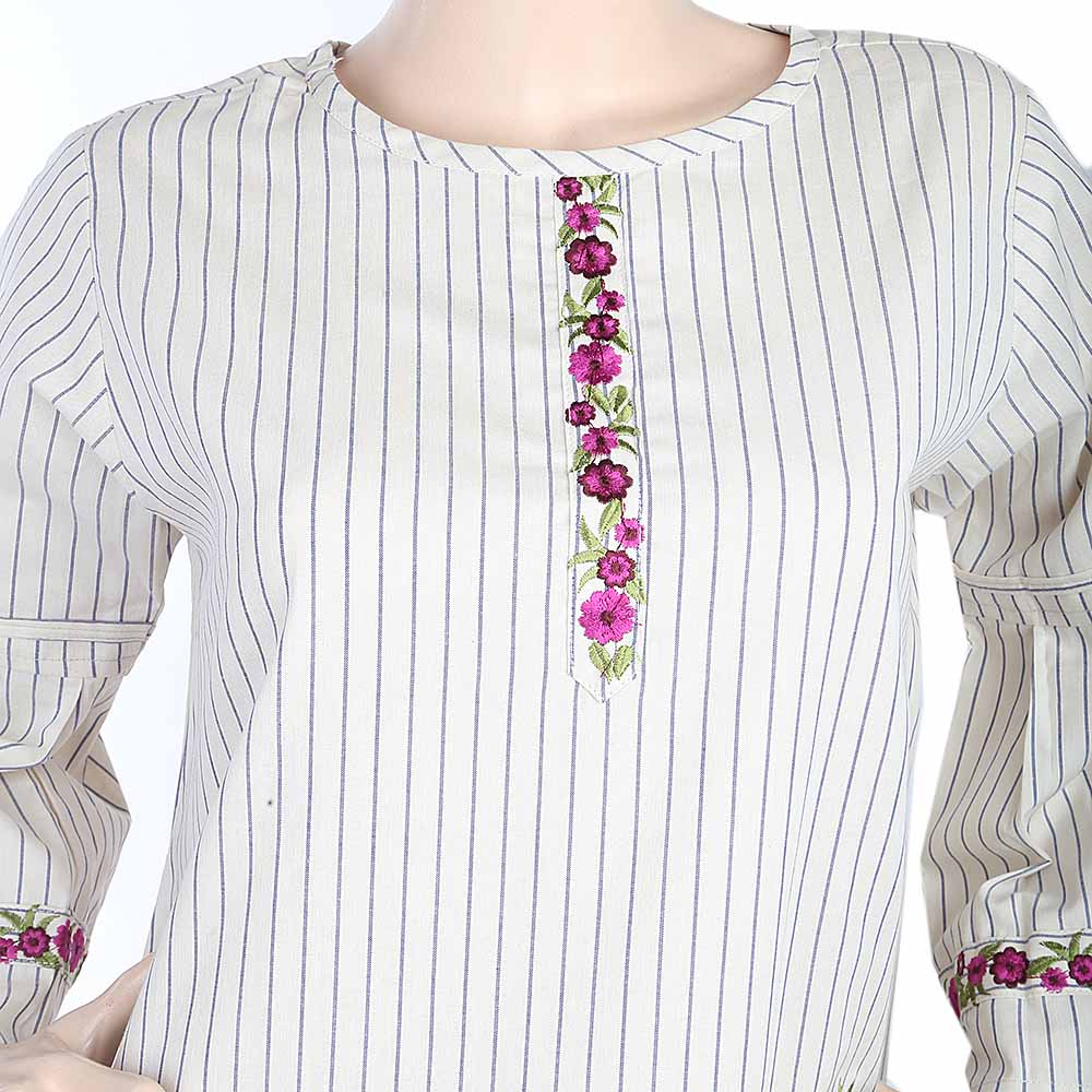 Women's Strip Cotton Kurti - Cream, Women, Ready Kurtis, Chase Value, Chase Value