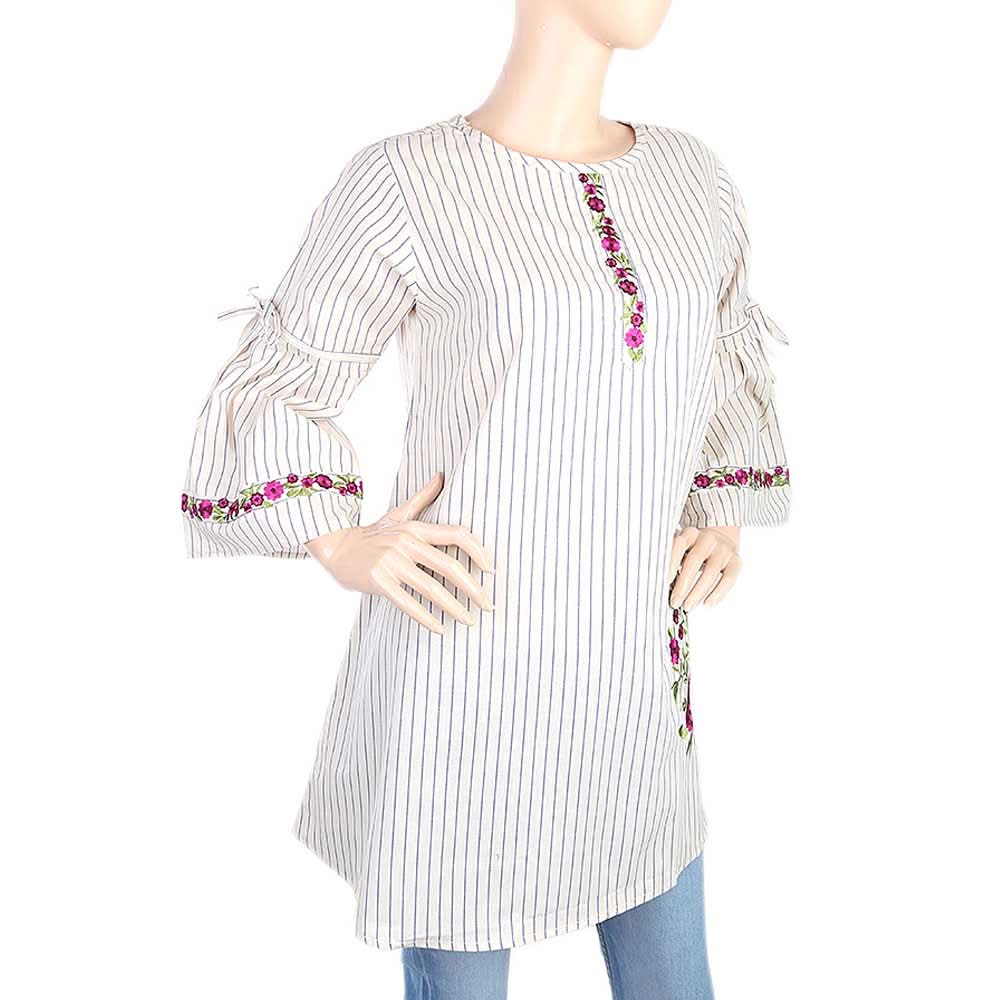 Women's Strip Cotton Kurti - Cream, Women, Ready Kurtis, Chase Value, Chase Value