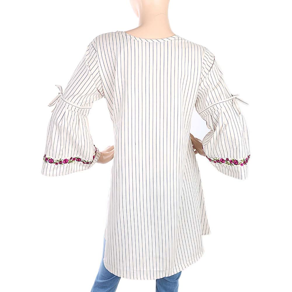 Women's Strip Cotton Kurti - Cream, Women, Ready Kurtis, Chase Value, Chase Value