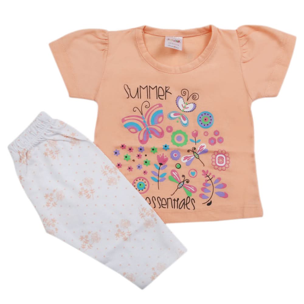 Newborn Girls Half Sleeves Suits - Peach, Kids, Newborn Girls Sets And Suits, Chase Value, Chase Value