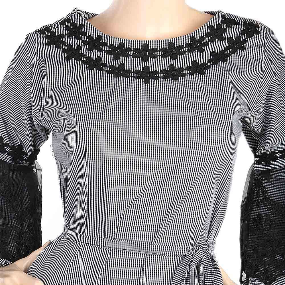 Women's Stripe Kurti With Net Sleeves - Black, Women, Ready Kurtis, Chase Value, Chase Value