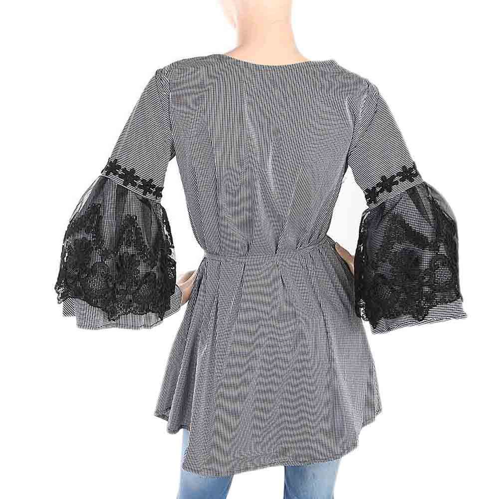 Women's Stripe Kurti With Net Sleeves - Black, Women, Ready Kurtis, Chase Value, Chase Value