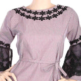 Women's Stripe Kurti With Net Sleeves - Dark Purple, Women, Ready Kurtis, Chase Value, Chase Value
