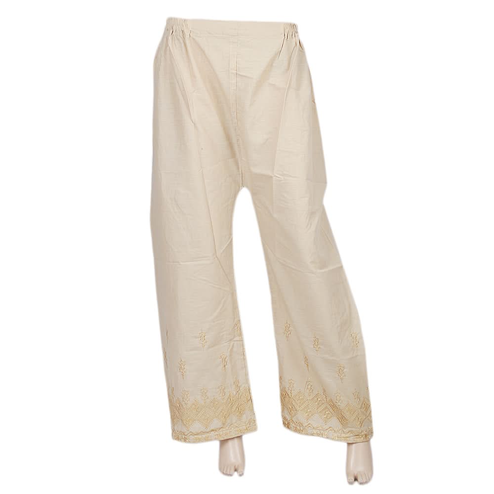 Women's Embroidered Bell Bottom Trouser - Beige, Women, Pants & Tights, Chase Value, Chase Value