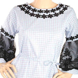 Women's Stripe Kurti With Net Sleeves - Light Blue, Women, Ready Kurtis, Chase Value, Chase Value