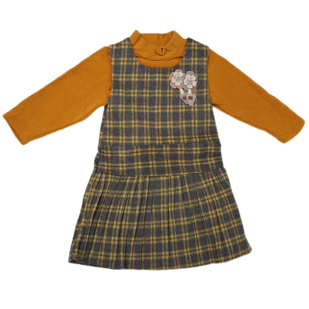 Girls 2Pcs Frock M03 - Mustard, Kids, Girls Frocks, Chase Value, Chase Value