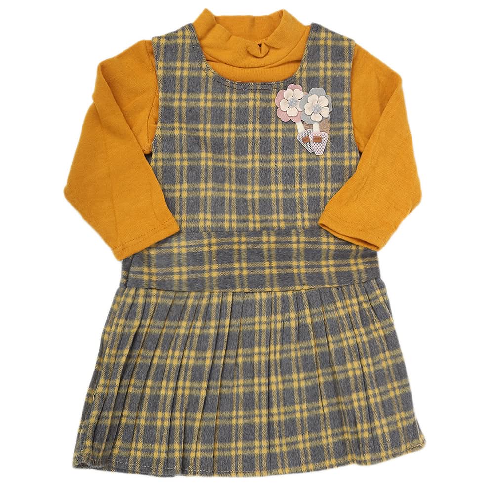 Girls 2Pcs Frock M03 - Mustard, Kids, Girls Frocks, Chase Value, Chase Value