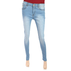 Women's Denim Pant With Bottom Slit Pearls - Mid Blue, Women, Pants & Tights, Chase Value, Chase Value