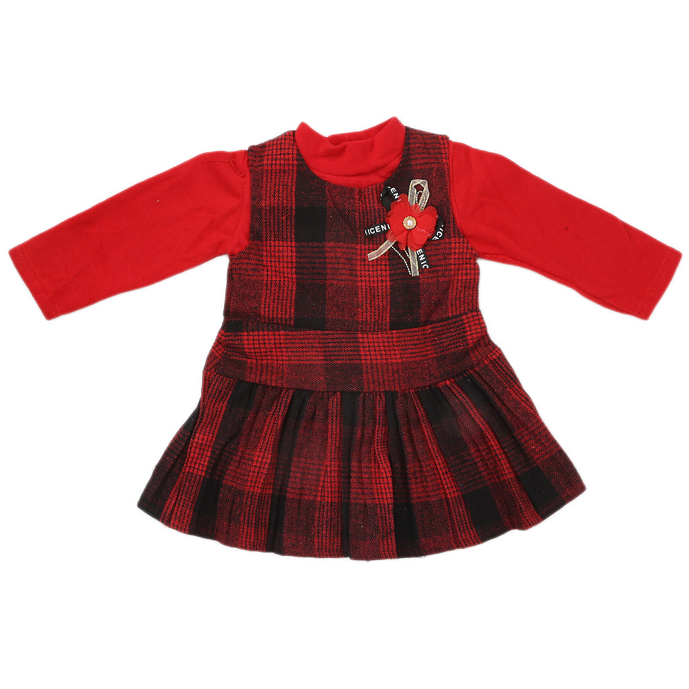 Newborn Girls 2 Piece Frock - Red, Kids, NB Girls Frocks, Chase Value, Chase Value