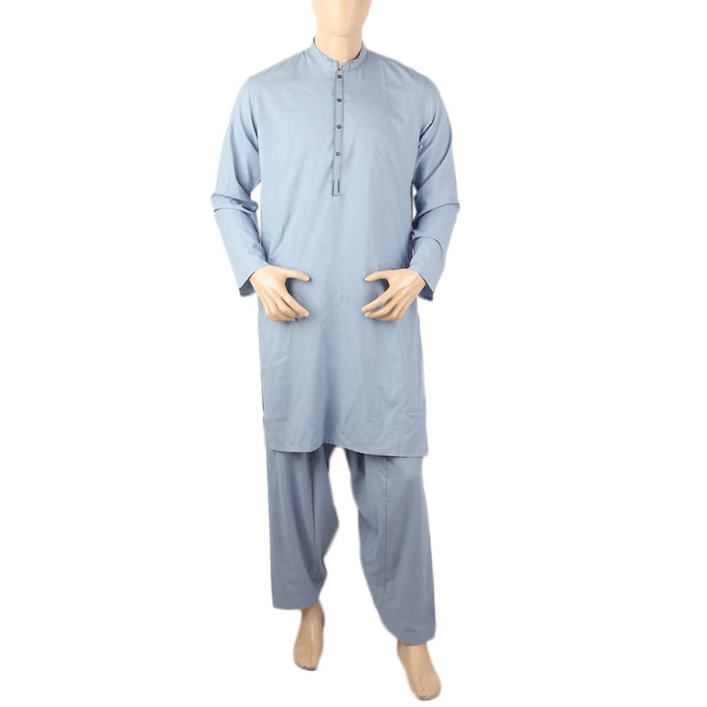 Men's Mashriq Slim Fit Embroided Shalwar Suit - Blue, Men, Shalwar Kameez, Chase Value, Chase Value
