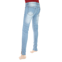 Women's Denim Pant With Bottom Slit Pearls - Mid Blue, Women, Pants & Tights, Chase Value, Chase Value