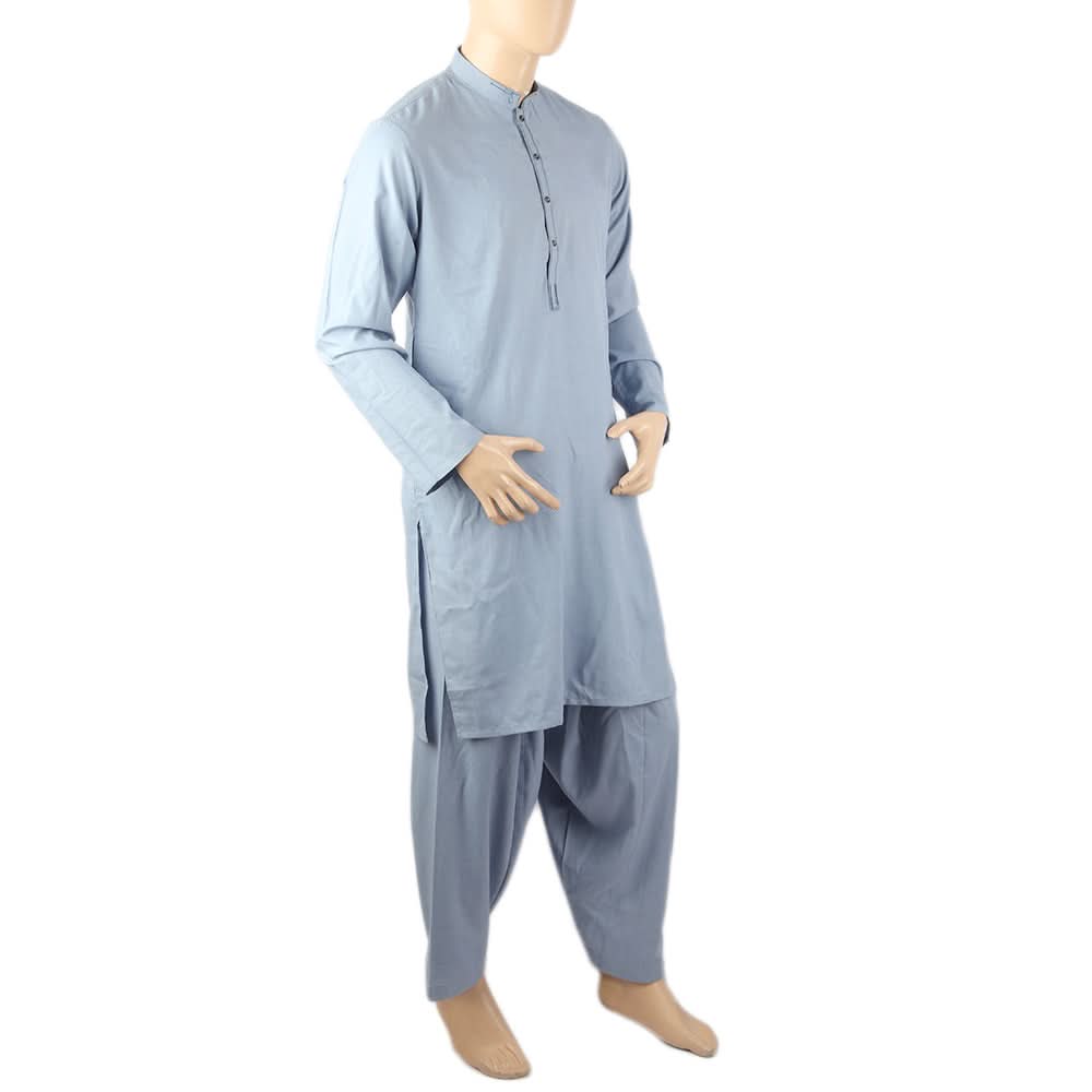 Men's Mashriq Slim Fit Embroided Shalwar Suit - Blue, Men, Shalwar Kameez, Chase Value, Chase Value
