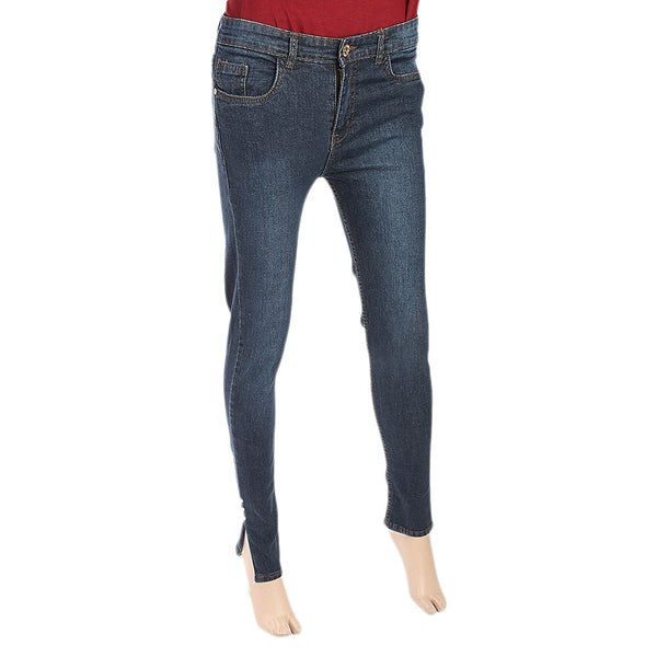 Women's Denim Pant With Bottom Slit Pearls - Dark Blue, Women, Pants & Tights, Chase Value, Chase Value