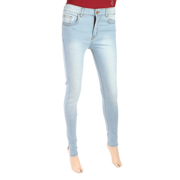 Women's Denim Pant With Bottom Slit Pearls - Light Blue, Women, Pants & Tights, Chase Value, Chase Value
