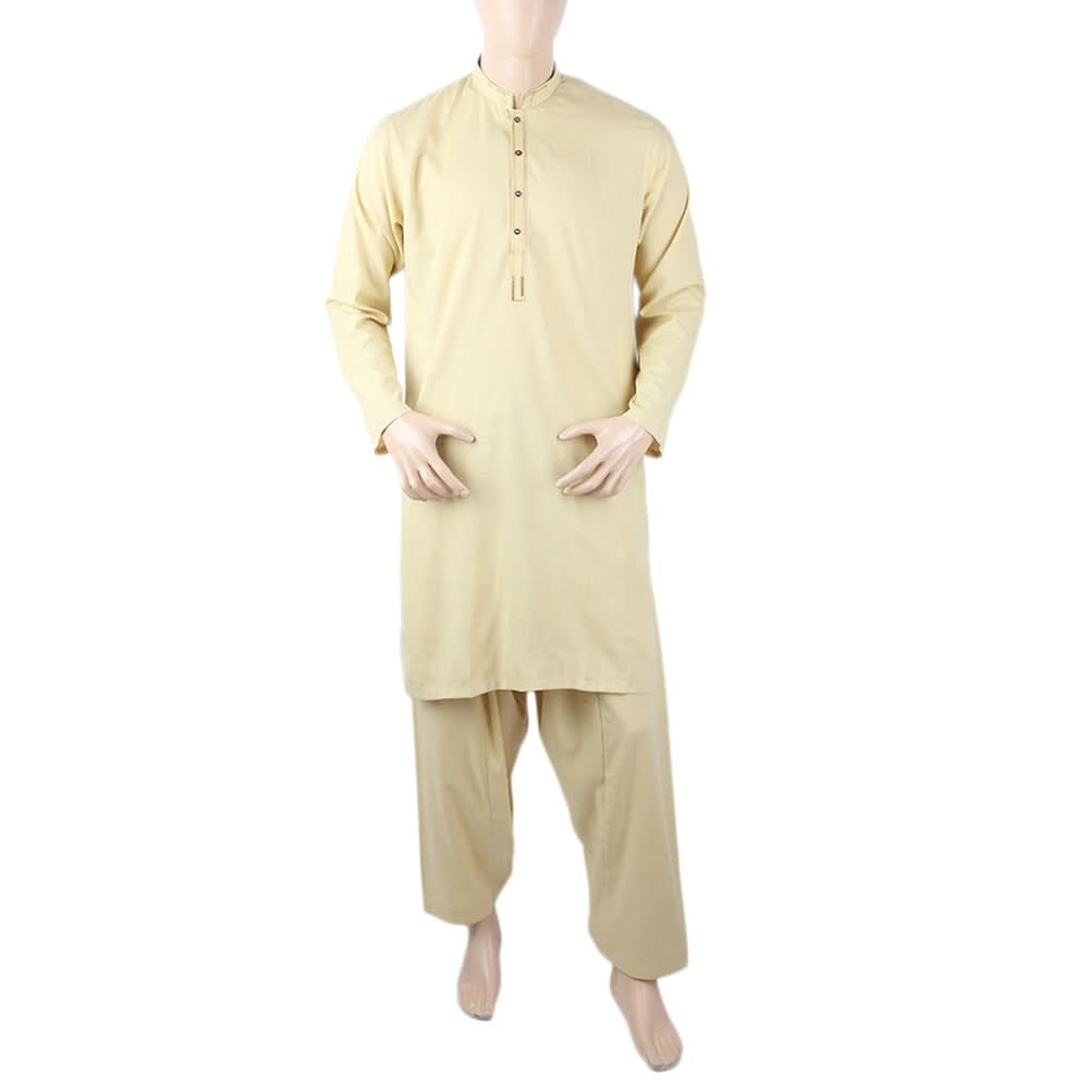 Men's Mashriq Slim Fit Embroided Shalwar Suit - Yellow, Men, Shalwar Kameez, Chase Value, Chase Value