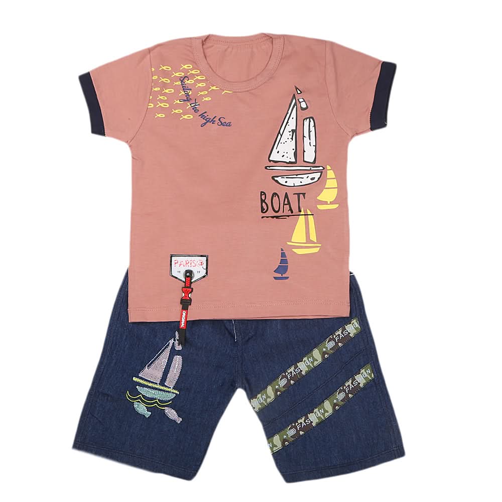 Boys Half Sleeves Short Suit - Tea Pink, Kids, Boys Sets And Suits, Chase Value, Chase Value