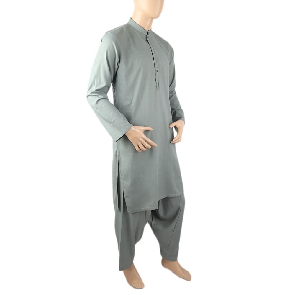 Men's Mashriq Slim Fit Embroided Shalwar Suit - Green, Men, Shalwar Kameez, Chase Value, Chase Value