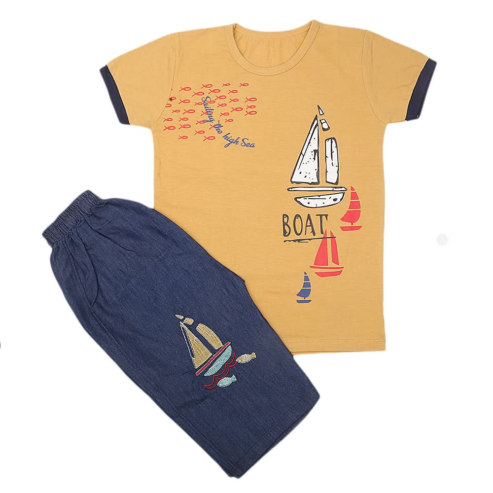 Boys Half Sleeves Short Suit - Mustard, Kids, Boys Sets And Suits, Chase Value, Chase Value