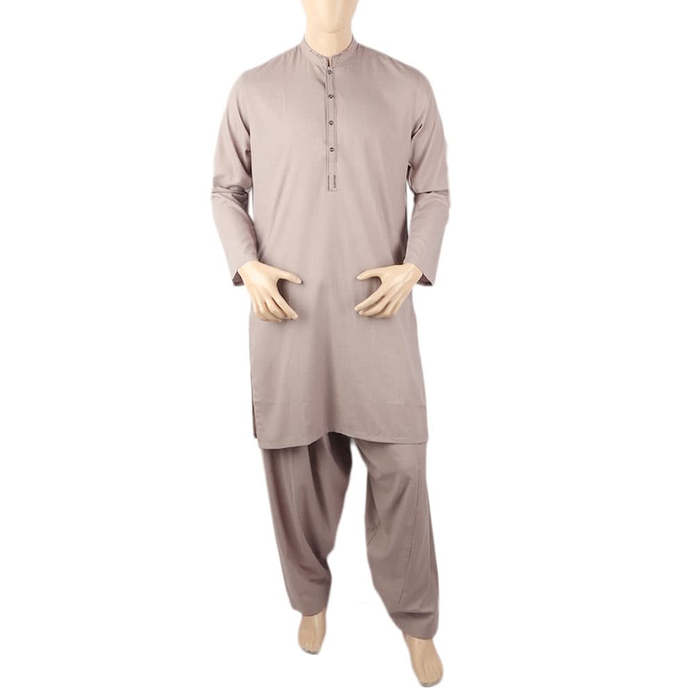 Men's Mashriq Slim Fit Embroided Shalwar Suit - Light Brown, Men, Shalwar Kameez, Chase Value, Chase Value
