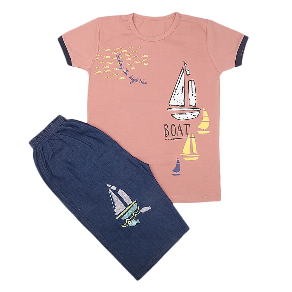 Boys Half Sleeves Short Suit - Tea Pink, Kids, Boys Sets And Suits, Chase Value, Chase Value