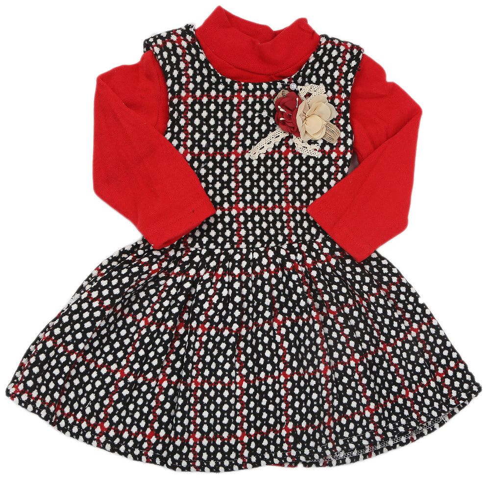 Girls 2Pc Frock D087 - Red, Kids, Girls Frocks, Chase Value, Chase Value