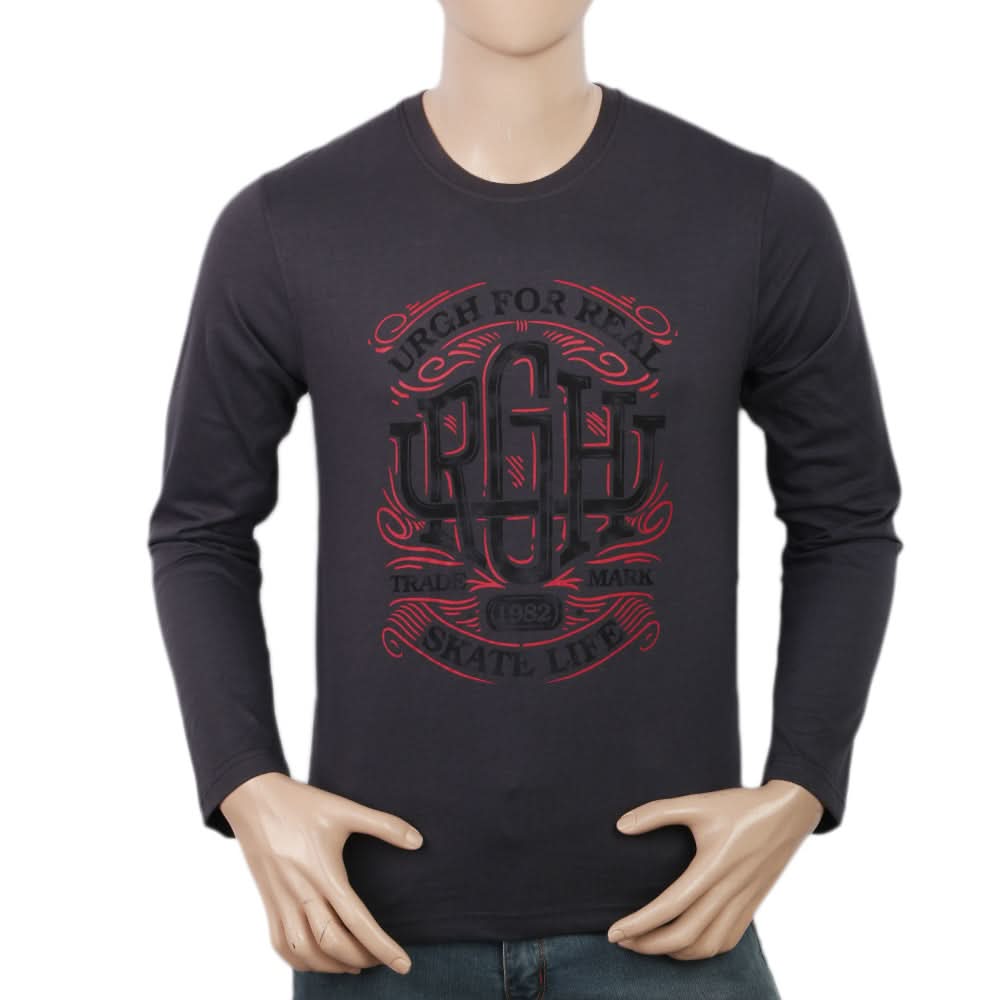 Men's Full Sleeves Lycra Printed T-Shirt - Dark Grey, Men, T-Shirts And Polos, Chase Value, Chase Value