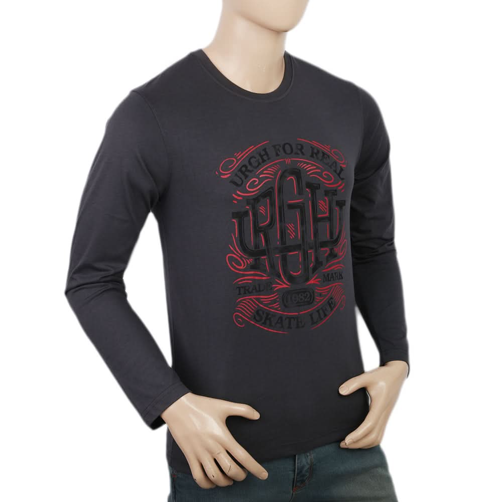 Men's Full Sleeves Lycra Printed T-Shirt - Dark Grey, Men, T-Shirts And Polos, Chase Value, Chase Value