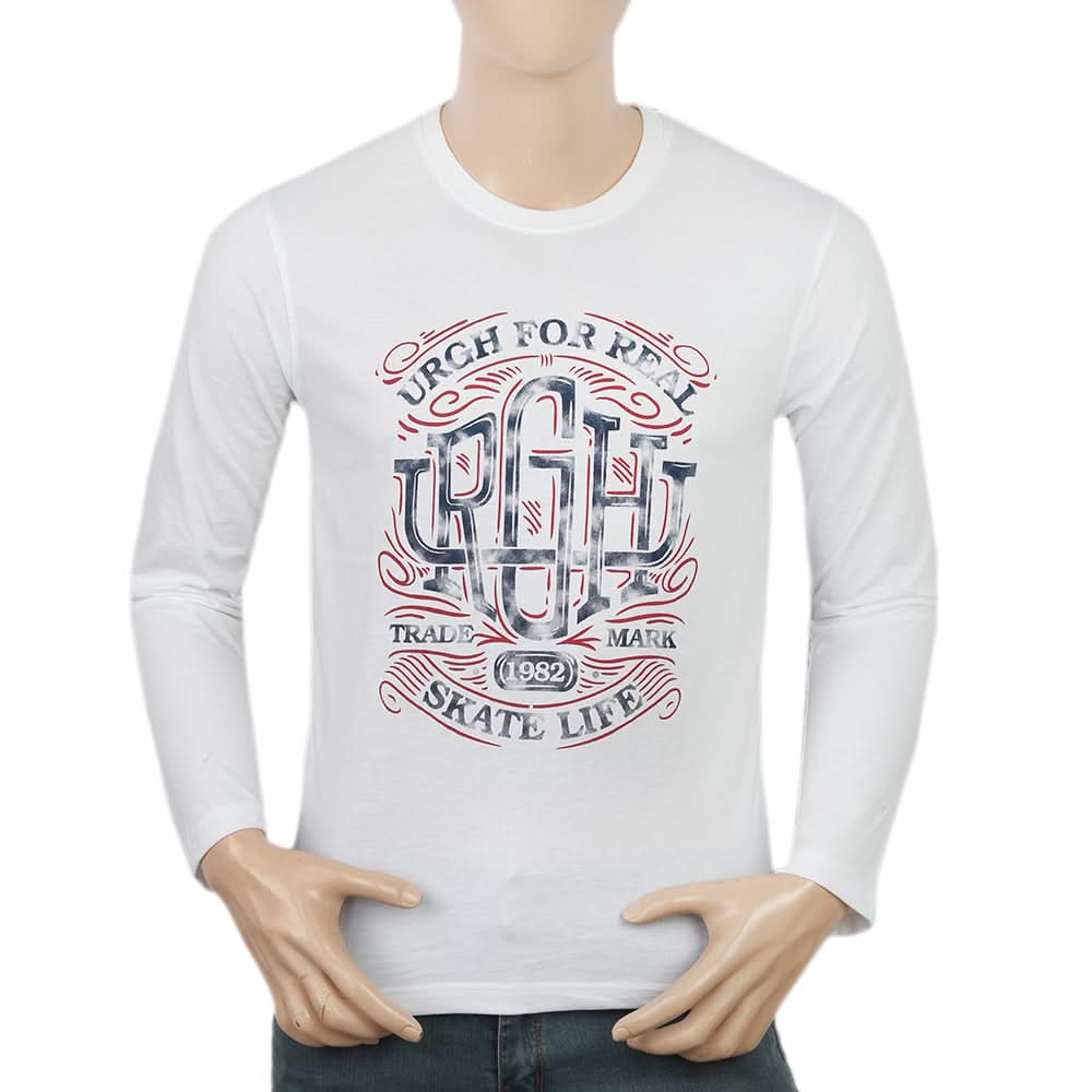 Men's Full Sleeves Lycra Printed T-Shirt - White, Men, T-Shirts And Polos, Chase Value, Chase Value