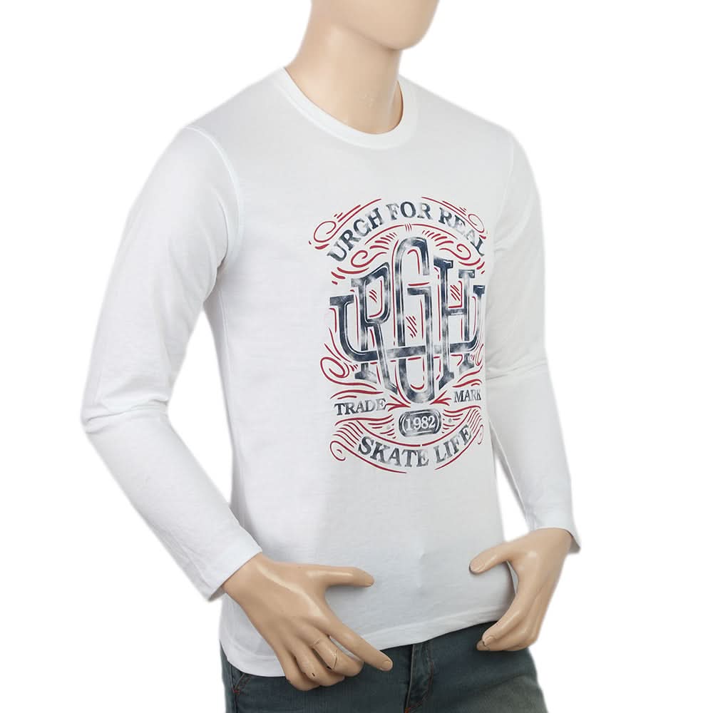 Men's Full Sleeves Lycra Printed T-Shirt - White, Men, T-Shirts And Polos, Chase Value, Chase Value