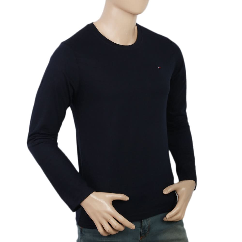 Men's Full Sleeves Logo T-Shirt - Navy Blue, Men, T-Shirts And Polos, Chase Value, Chase Value