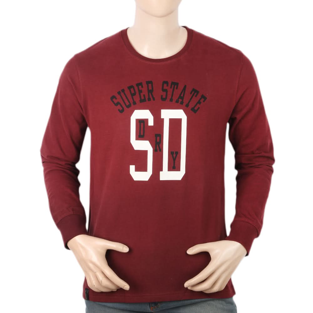 Men's Round Neck Printed T-Shirt - Maroon, Men, T-Shirts And Polos, Chase Value, Chase Value