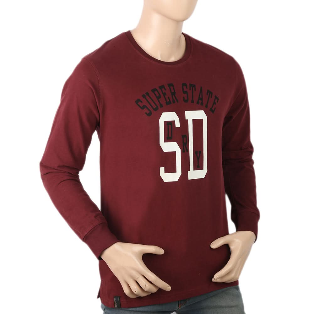 Men's Round Neck Printed T-Shirt - Maroon, Men, T-Shirts And Polos, Chase Value, Chase Value
