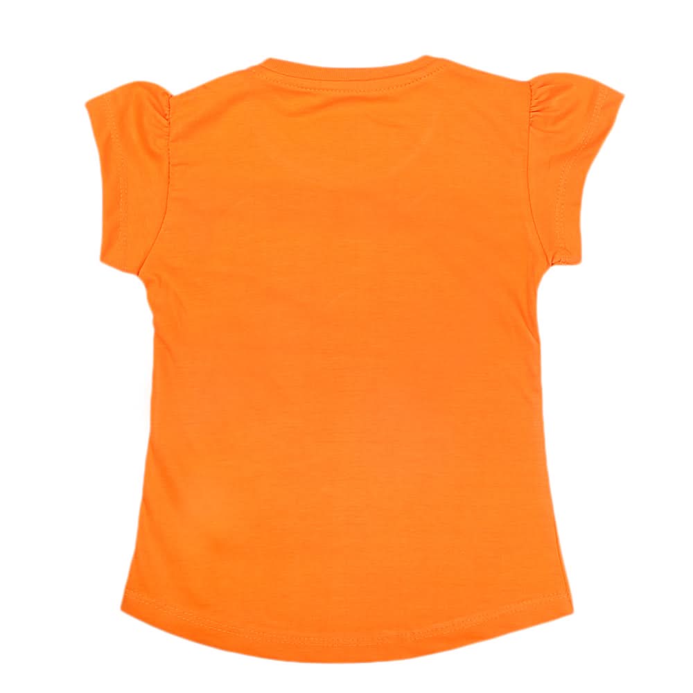 Girls Half Sleeves Printed T-Shirt - Orange, Kids, Girls T-Shirts, Chase Value, Chase Value