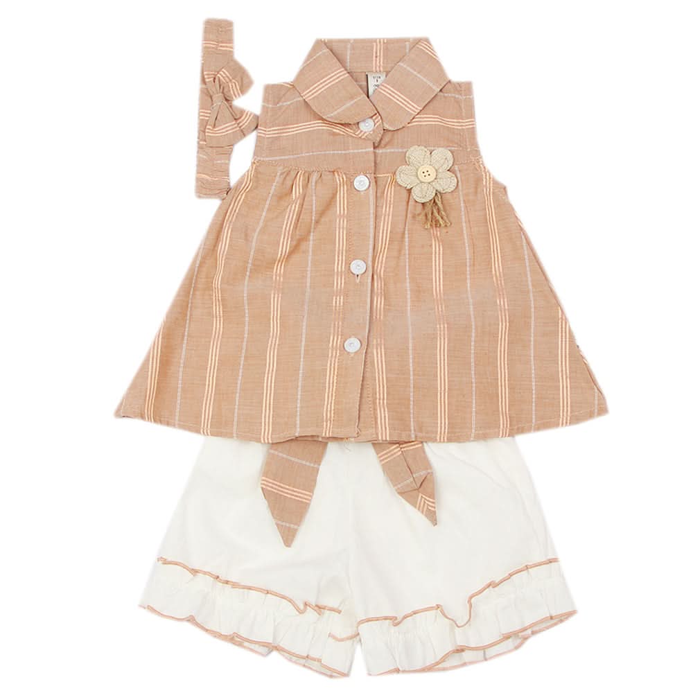 Newborn Girls Half Sleeves Suit - Brown, Newborn Girls Sets & Suits, Chase Value, Chase Value