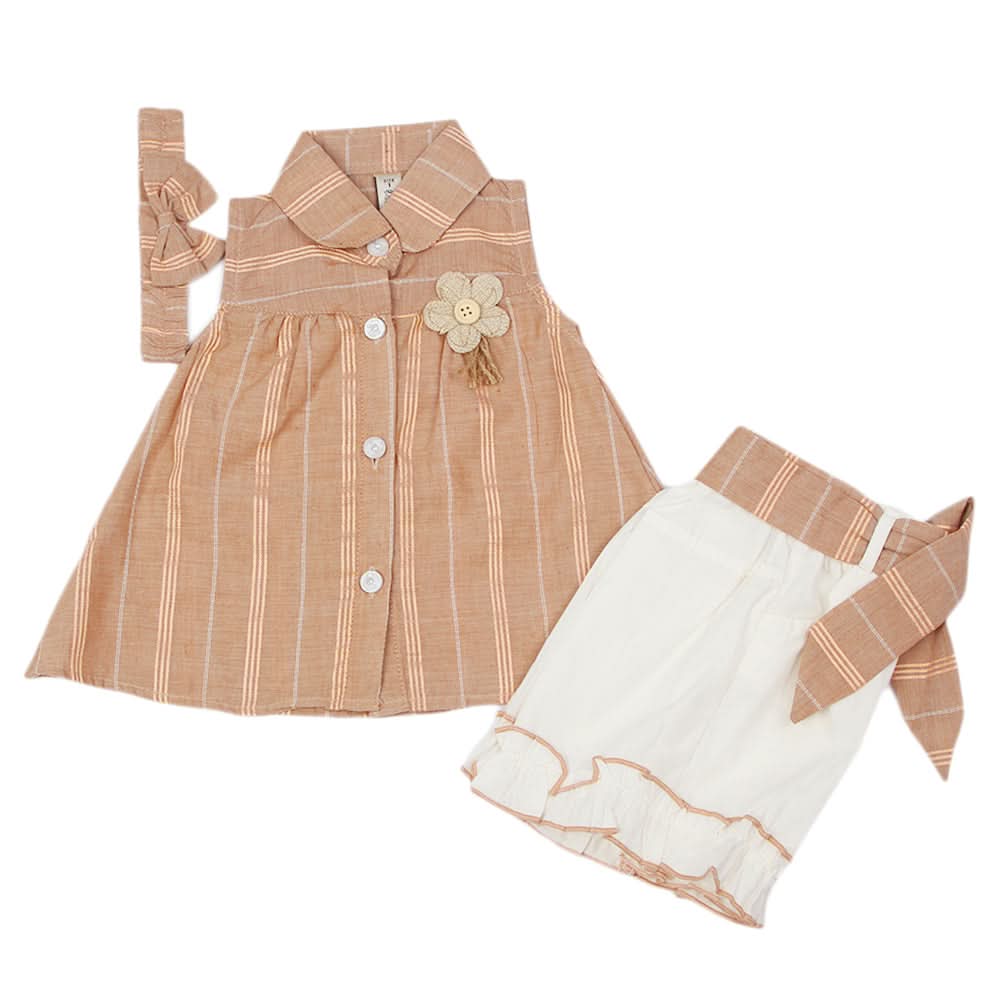 Newborn Girls Half Sleeves Suit - Brown, Newborn Girls Sets & Suits, Chase Value, Chase Value