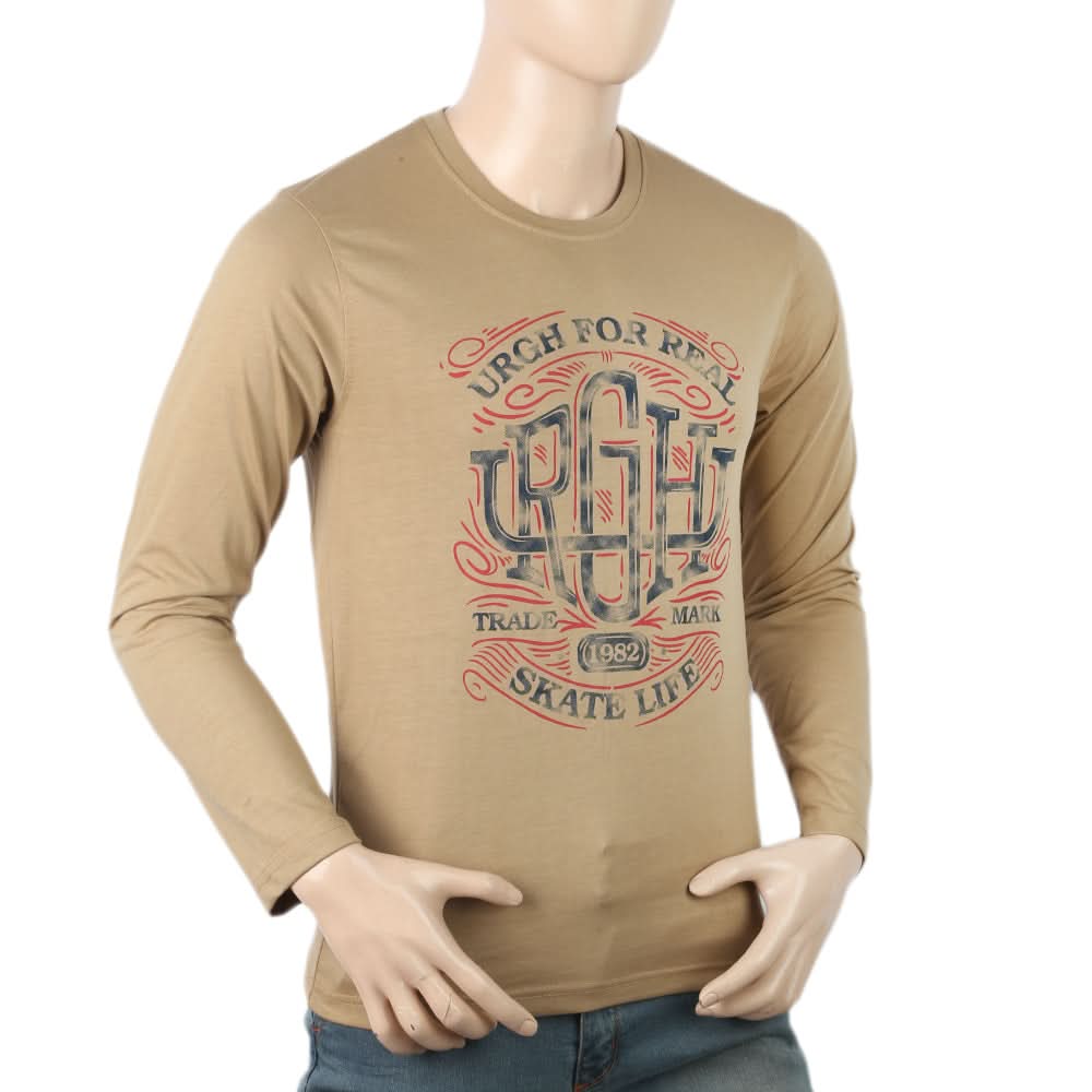 Men's Full Sleeves Lycra Printed T-Shirt - Brown, Men, T-Shirts And Polos, Chase Value, Chase Value