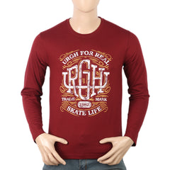 Men's Full Sleeves Lycra Printed T-Shirt - Maroon, Men, T-Shirts And Polos, Chase Value, Chase Value