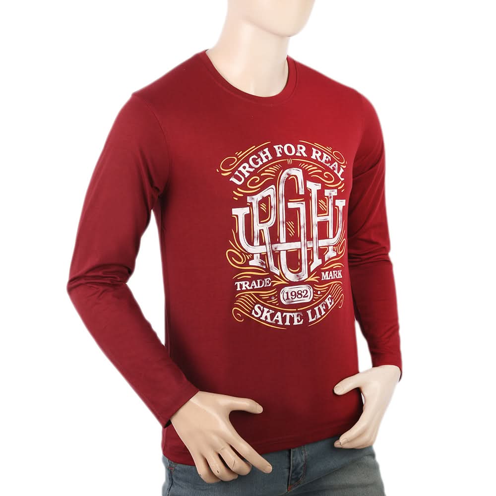 Men's Full Sleeves Lycra Printed T-Shirt - Maroon, Men, T-Shirts And Polos, Chase Value, Chase Value