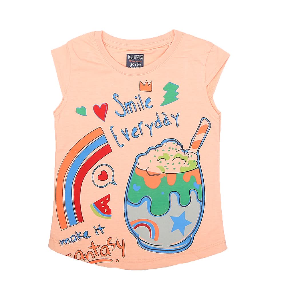 Girls Half Sleeves Printed T-Shirt 4711 16-24 - Peach, Kids, Girls T-Shirts, Chase Value, Chase Value