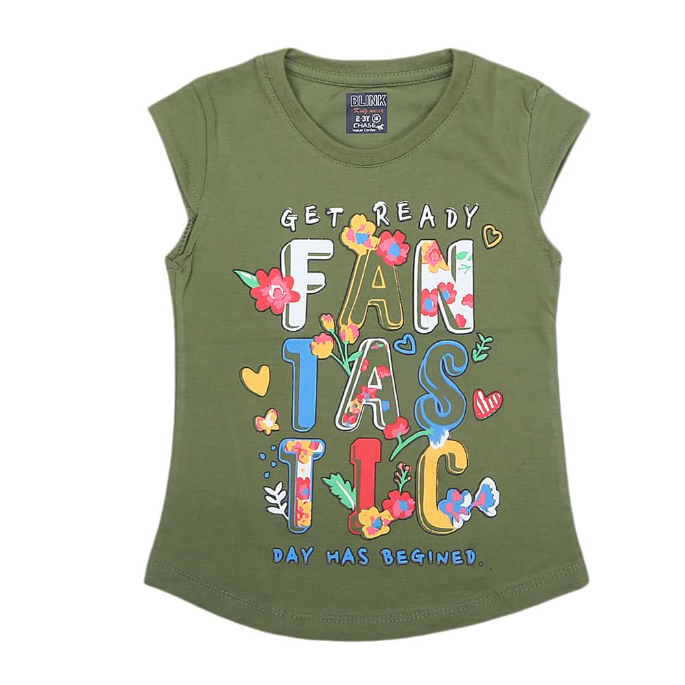 Girls Half Sleeves Printed T-Shirt 4712 16-24 - Dark Green, Kids, Girls T-Shirts, Chase Value, Chase Value