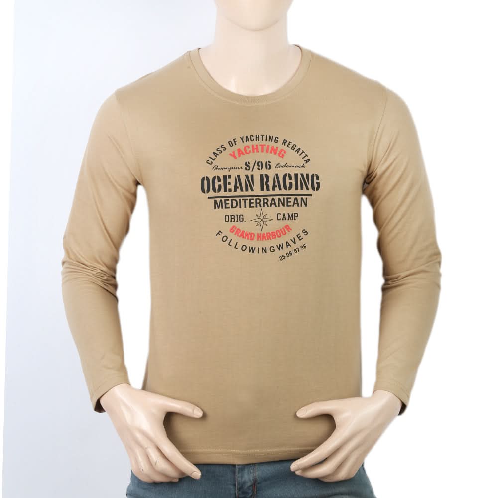 Men's Full Sleeves Lycra Printed T-Shirt - Brown, Men, T-Shirts And Polos, Chase Value, Chase Value