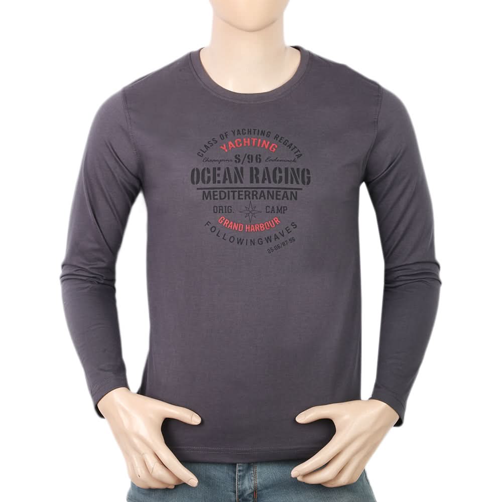 Men's Full Sleeves Lycra Printed T-Shirt - Dark Grey, Men, T-Shirts And Polos, Chase Value, Chase Value