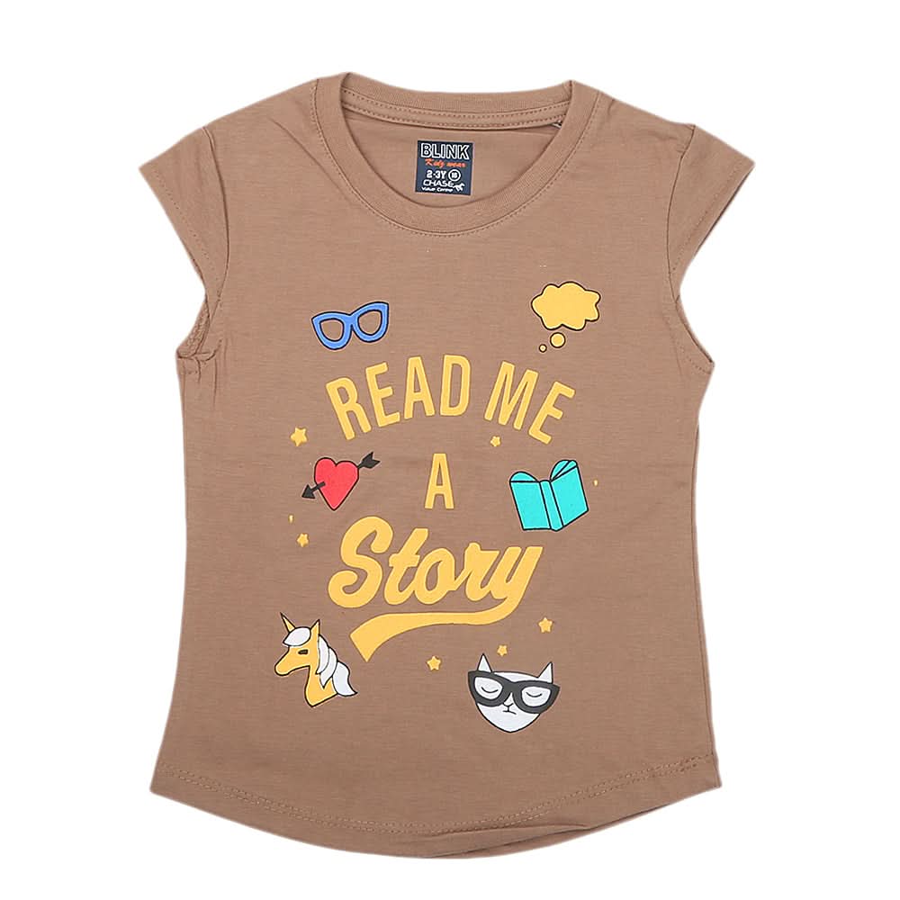 Girls Half Sleeves Printed T-Shirt 4705 16-24 - Brown, Kids, Girls T-Shirts, Chase Value, Chase Value